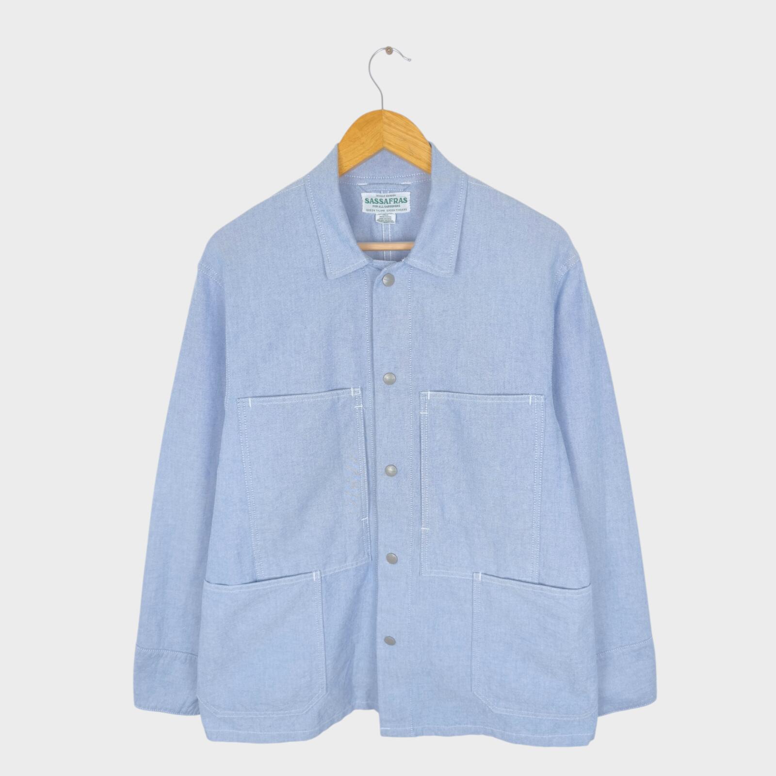 SASSAFRAS Men's Made in Japan Light Blue 100% Cotton Transplant Chore Jacket