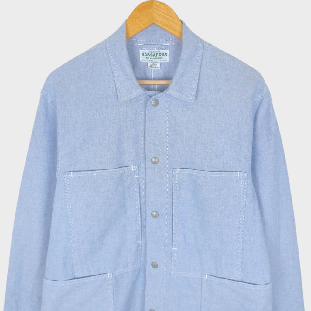 SASSAFRAS Men's Made in Japan Light Blue 100% Cotton Transplant Chore Jacket