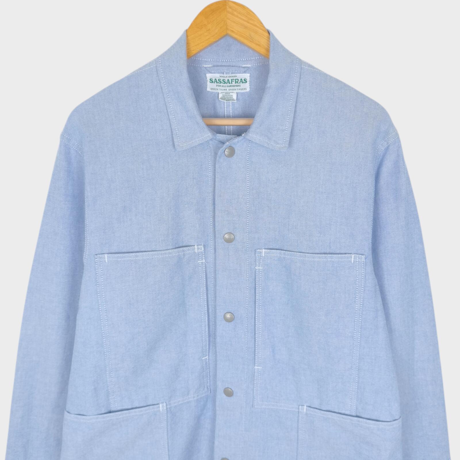 SASSAFRAS Men's Made in Japan Light Blue 100% Cotton Transplant Chore Jacket