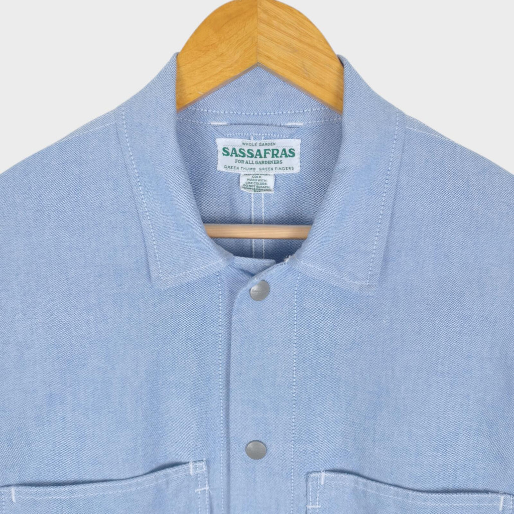 SASSAFRAS Men's Made in Japan Light Blue 100% Cotton Transplant Chore Jacket