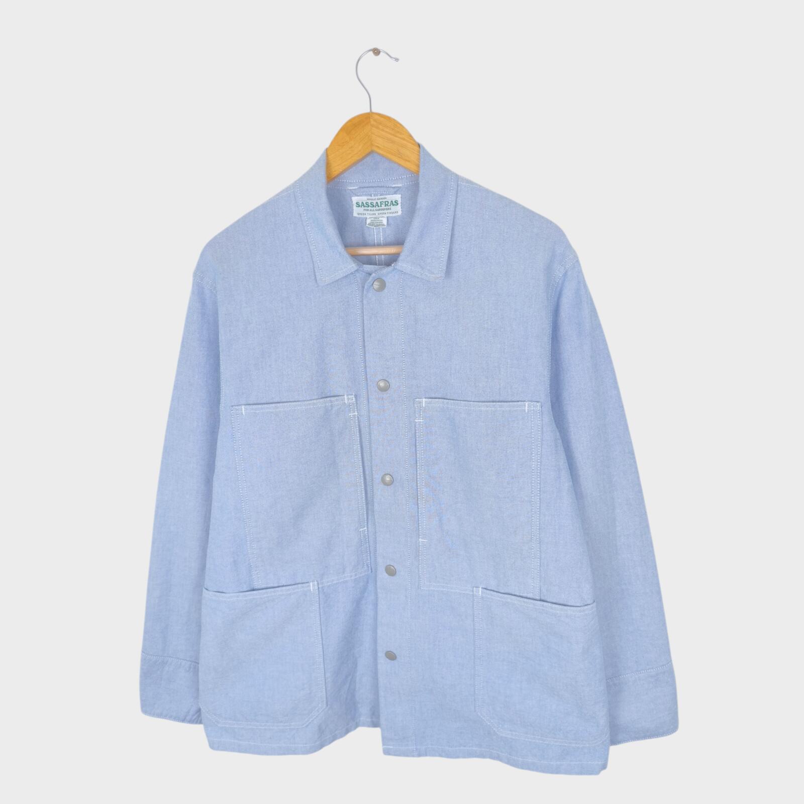 SASSAFRAS Men's Made in Japan Light Blue 100% Cotton Transplant Chore Jacket