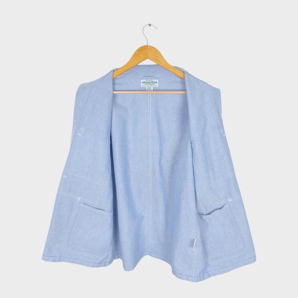 SASSAFRAS Men's Made in Japan Light Blue 100% Cotton Transplant Chore Jacket