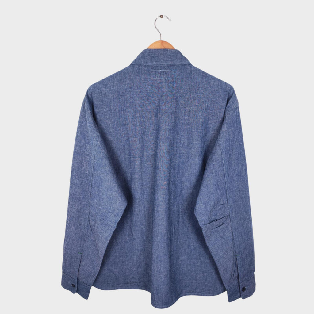 SASSAFRAS Men's Made in Japan Blue Chambray Plant Hunter Utility Jacket