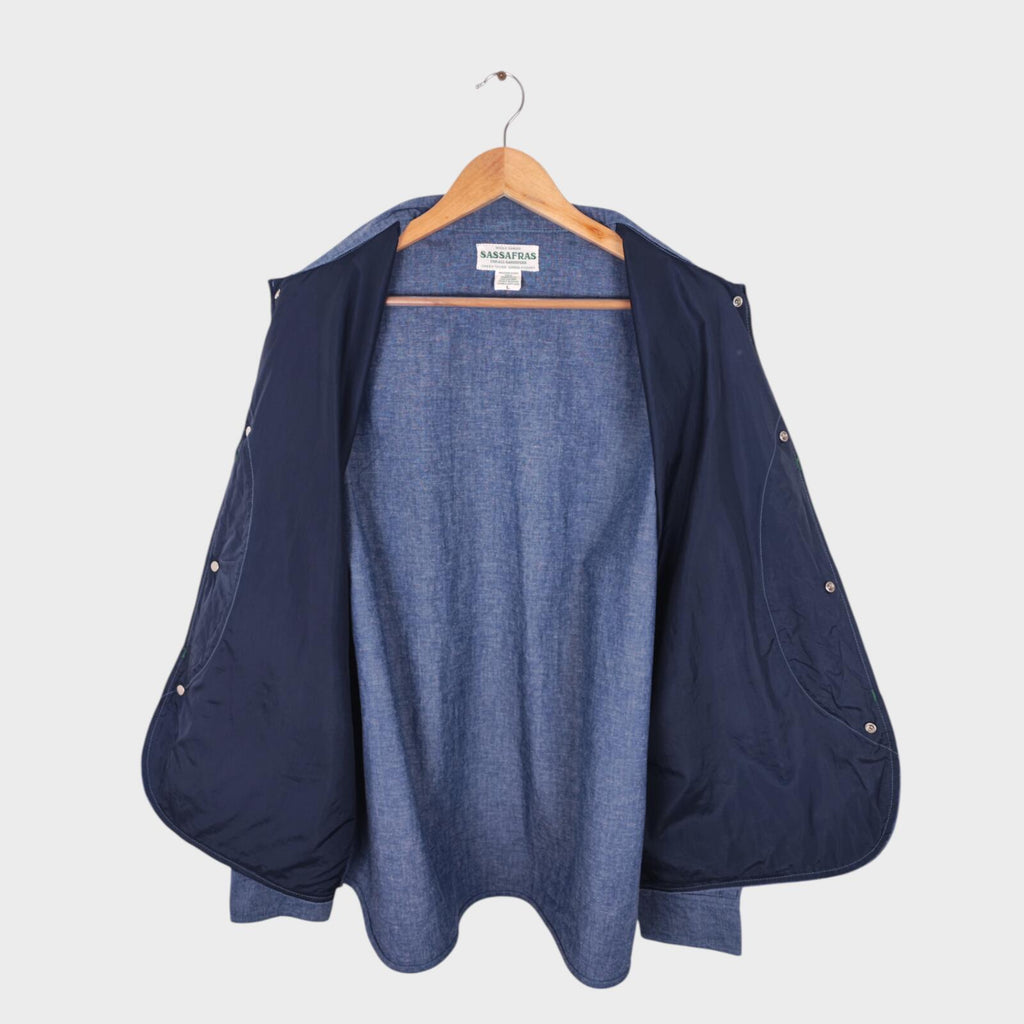 SASSAFRAS Men's Made in Japan Blue Chambray Plant Hunter Utility Jacket