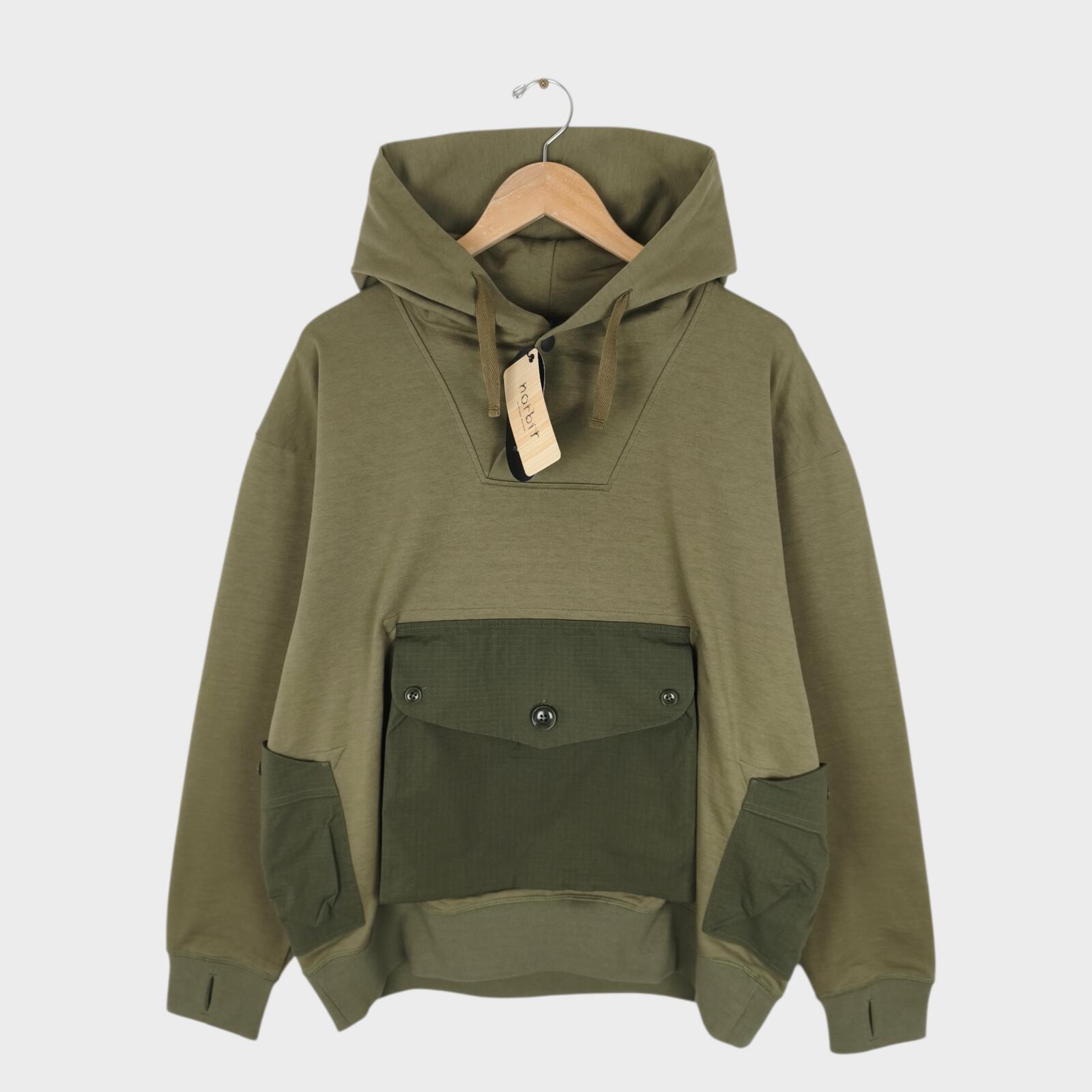 NORBIT BY HIROSHI NOZAWA Men's Olive Green Shawl Collar Sweat Hoodie