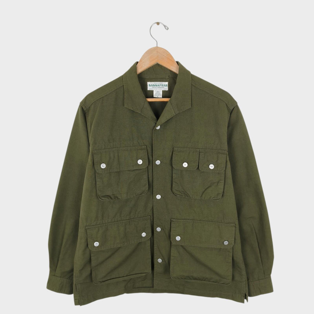 SASSAFRAS Men's Made in Japan Green Vertical Garden Half Jacket