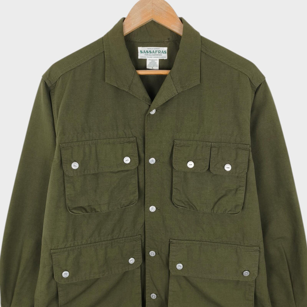 SASSAFRAS Men's Made in Japan Green Vertical Garden Half Jacket