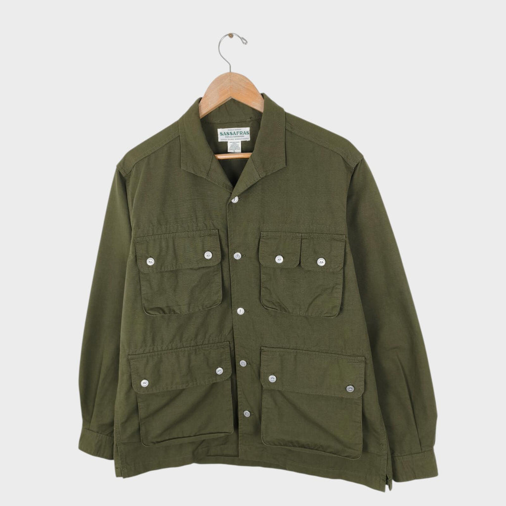 SASSAFRAS Men's Made in Japan Green Vertical Garden Half Jacket