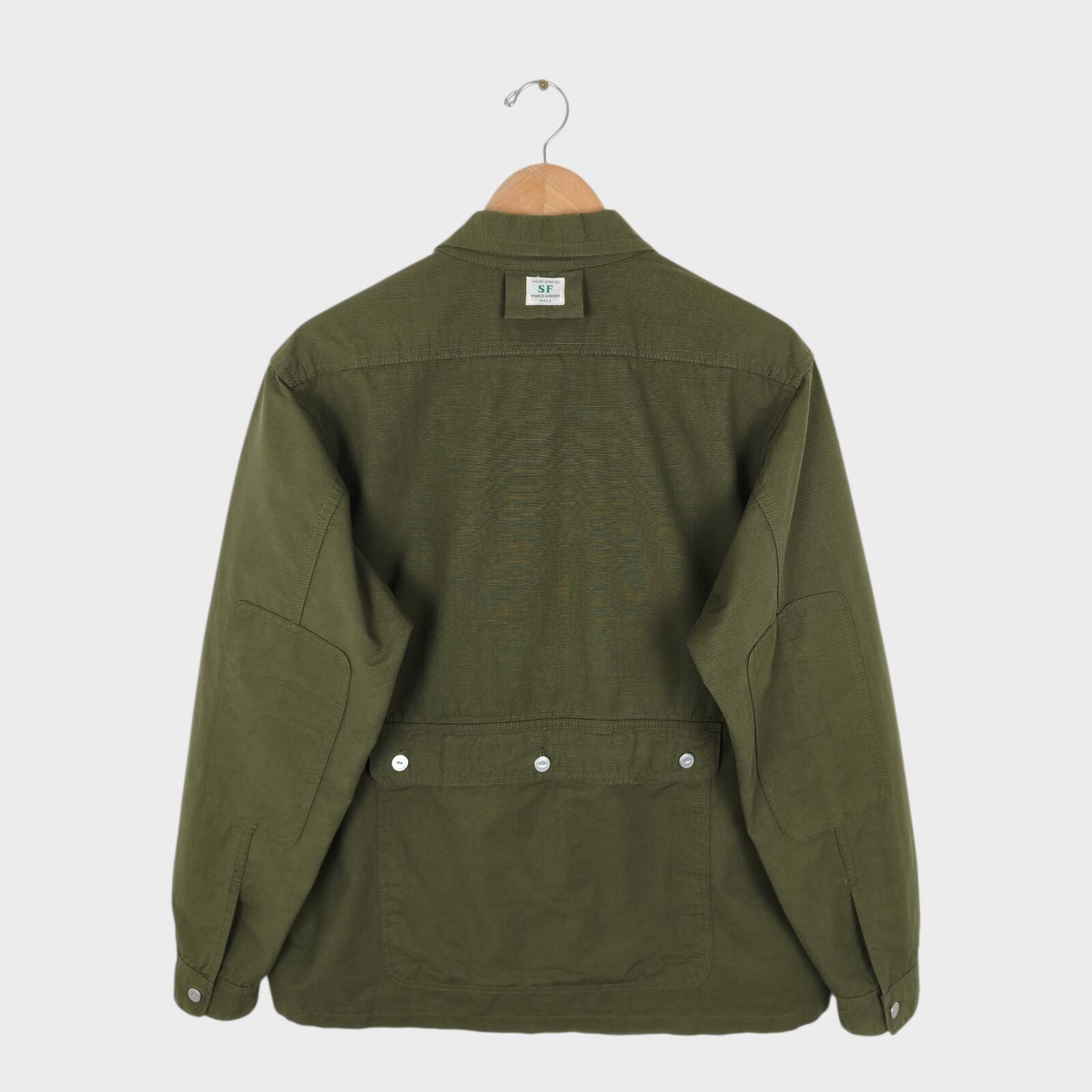 SASSAFRAS Men's Made in Japan Green Vertical Garden Half Jacket