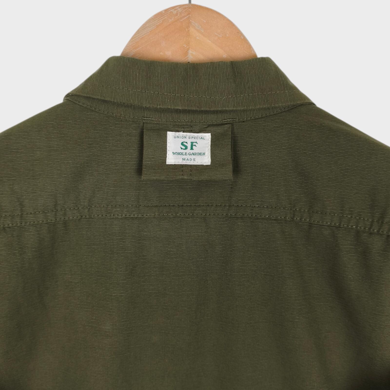 SASSAFRAS Men's Made in Japan Green Vertical Garden Half Jacket