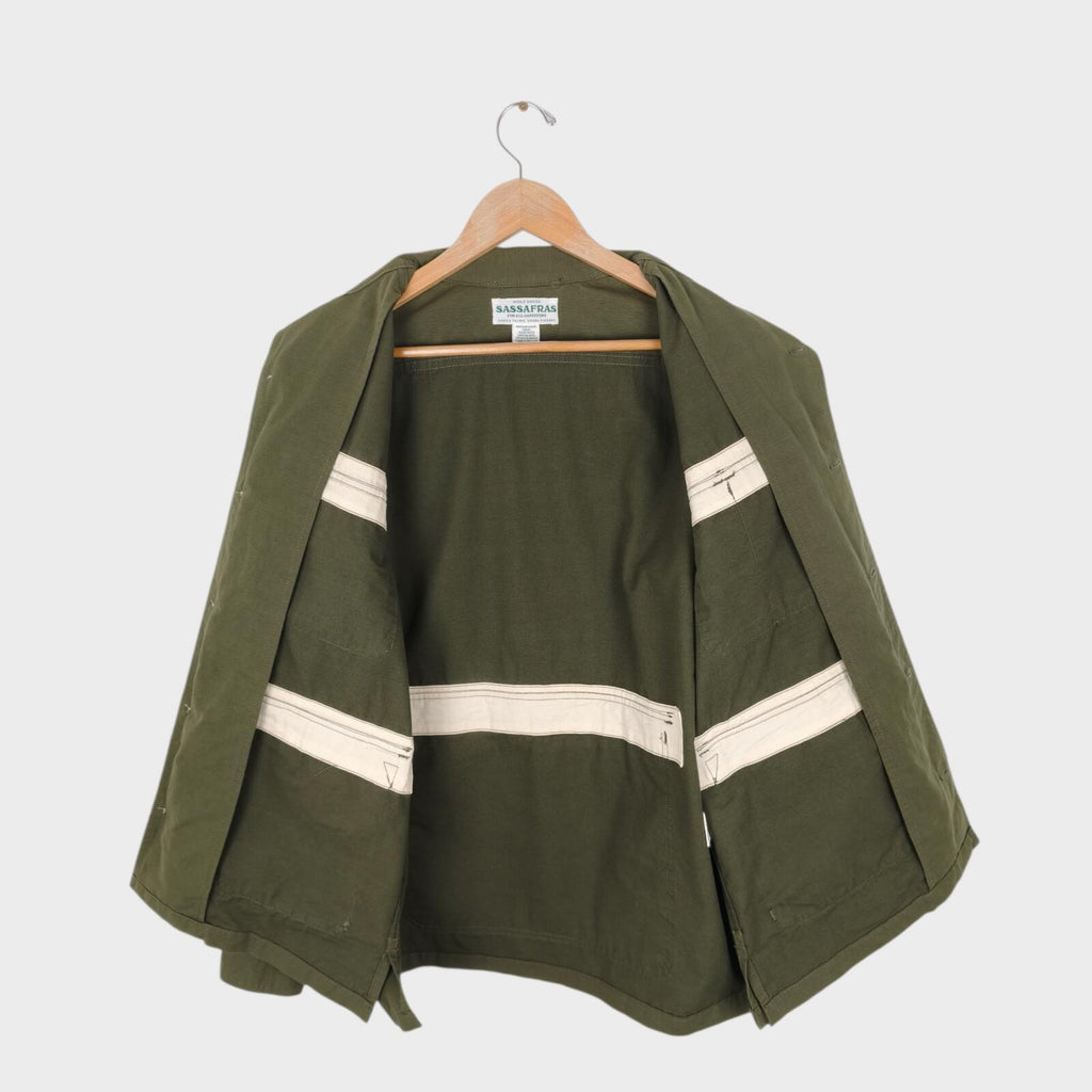 SASSAFRAS Men's Made in Japan Green Vertical Garden Half Jacket