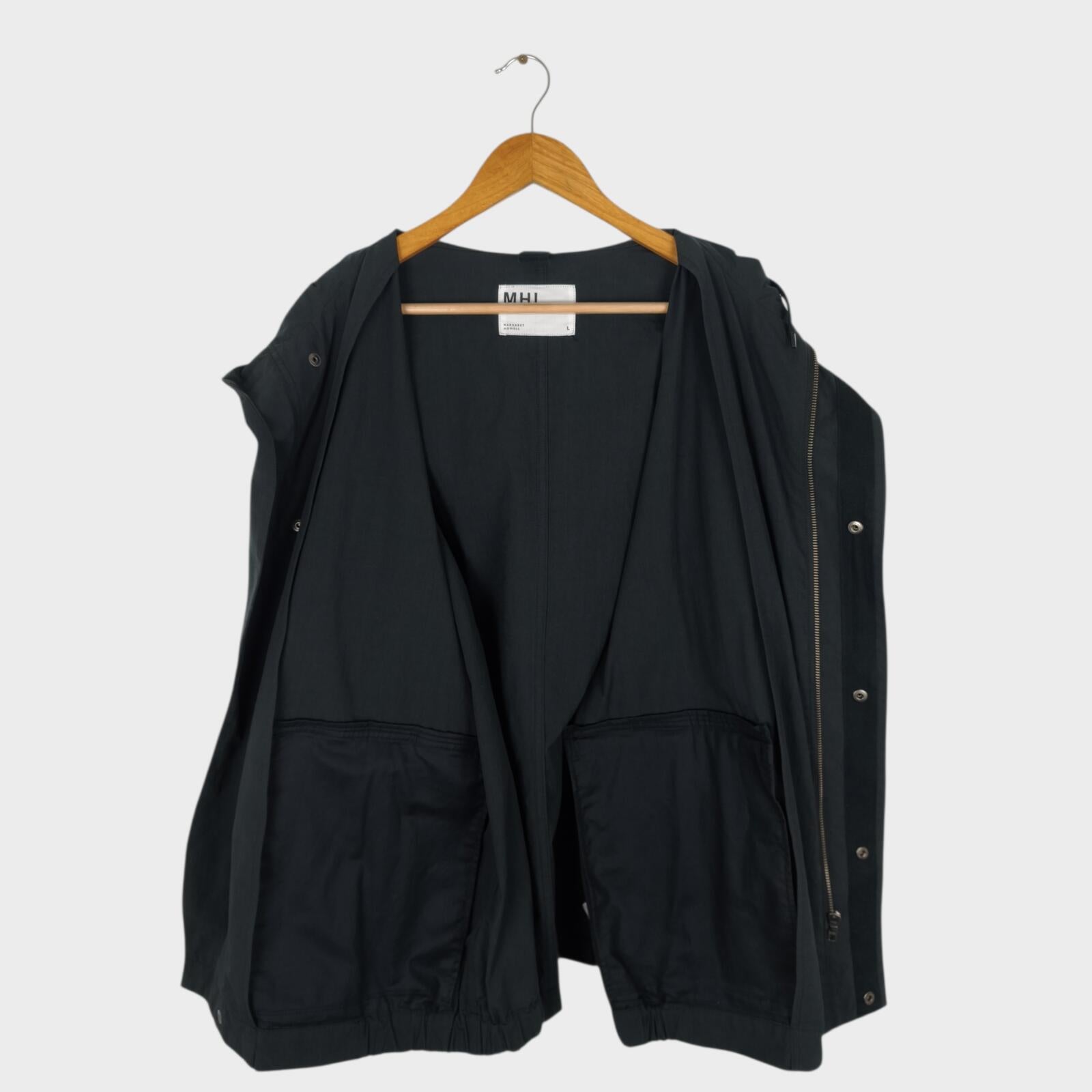MHL MARGARET HOWELL Men's Black Cotton/Nylon Relaxed Fit Parka Jacket