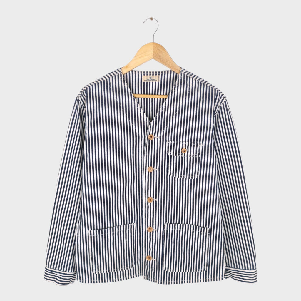 JAPAN BLUE JEANS Men's Made in Japan Hickory Stripe V-Neck Chore Jacket