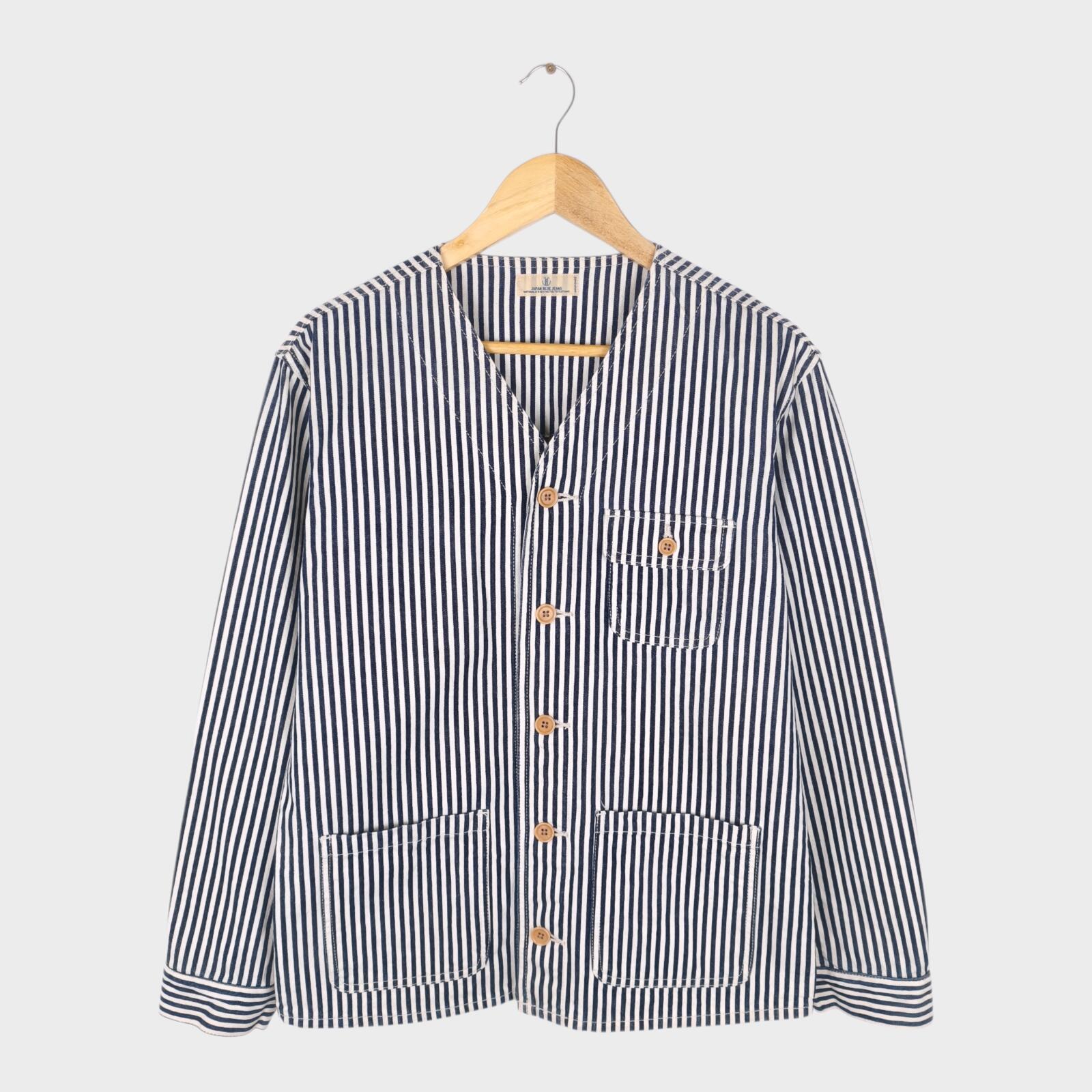 JAPAN BLUE JEANS Men's Made in Japan Hickory Stripe V-Neck Chore Jacket