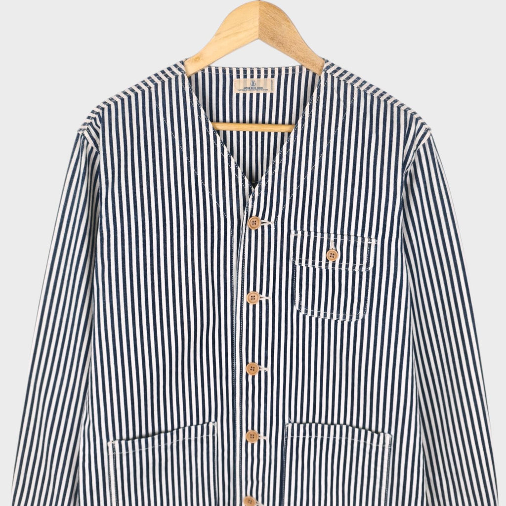 JAPAN BLUE JEANS Men's Made in Japan Hickory Stripe V-Neck Chore Jacket