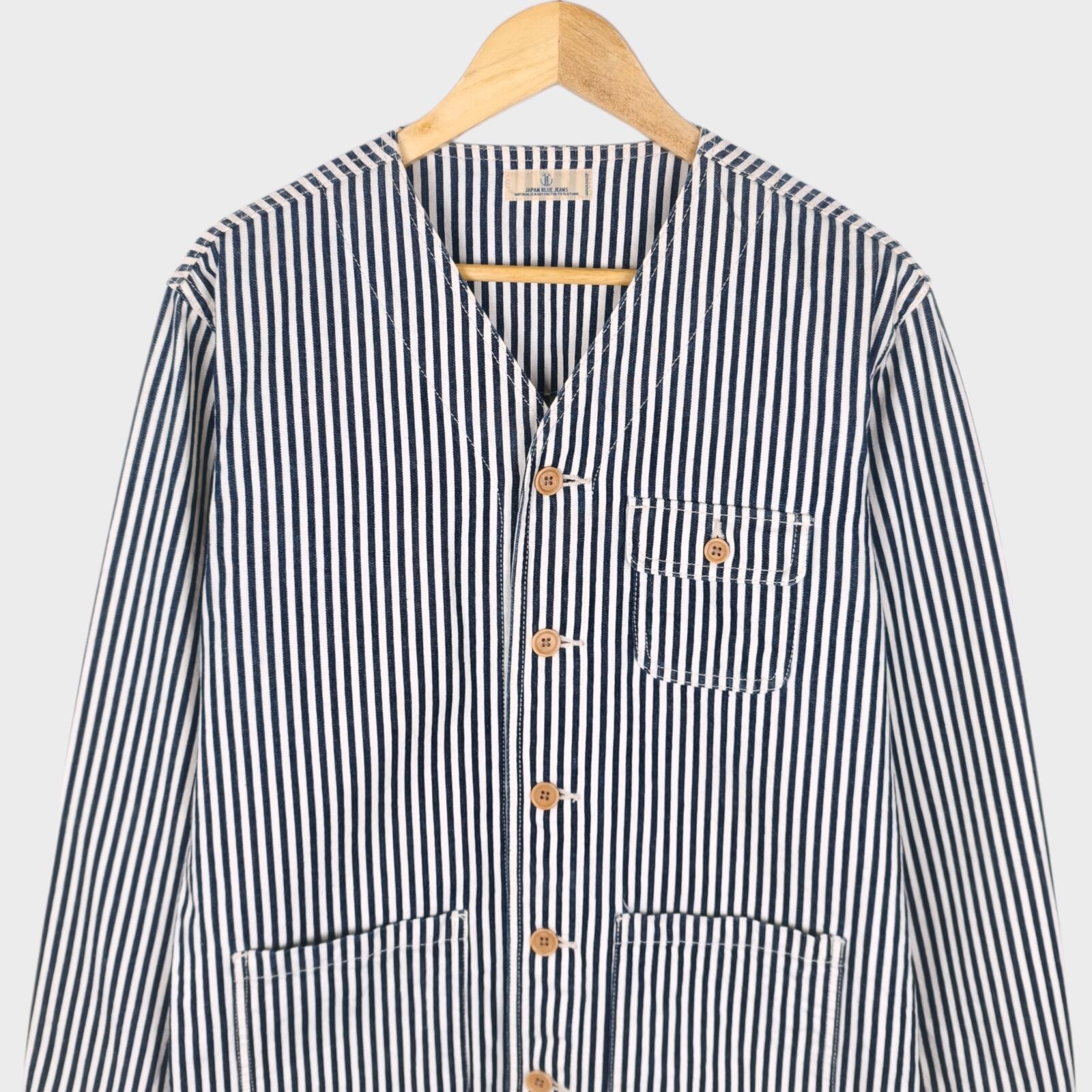 JAPAN BLUE JEANS Men's Made in Japan Hickory Stripe V-Neck Chore Jacket