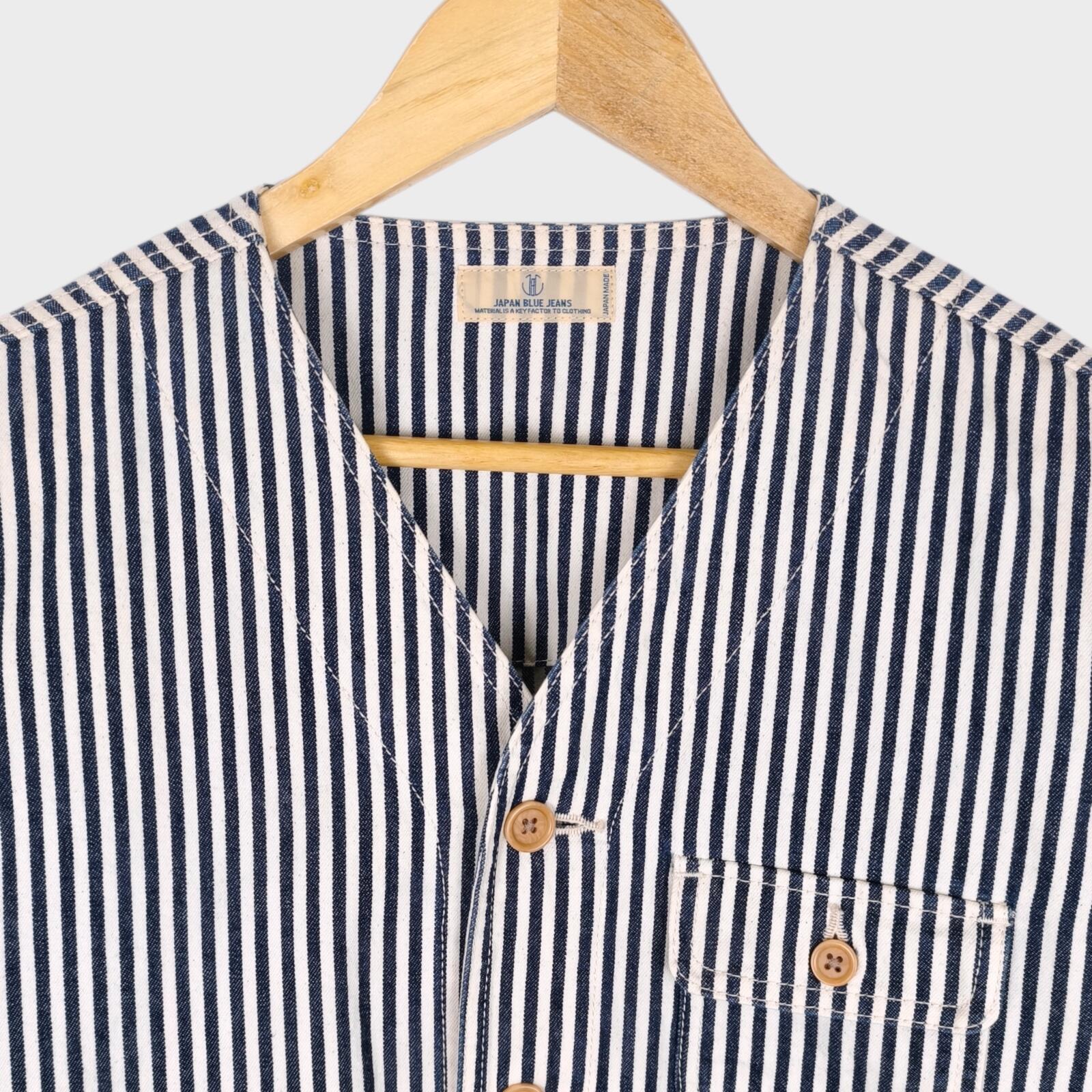 JAPAN BLUE JEANS Men's Made in Japan Hickory Stripe V-Neck Chore Jacket