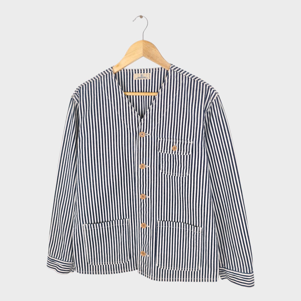 JAPAN BLUE JEANS Men's Made in Japan Hickory Stripe V-Neck Chore Jacket