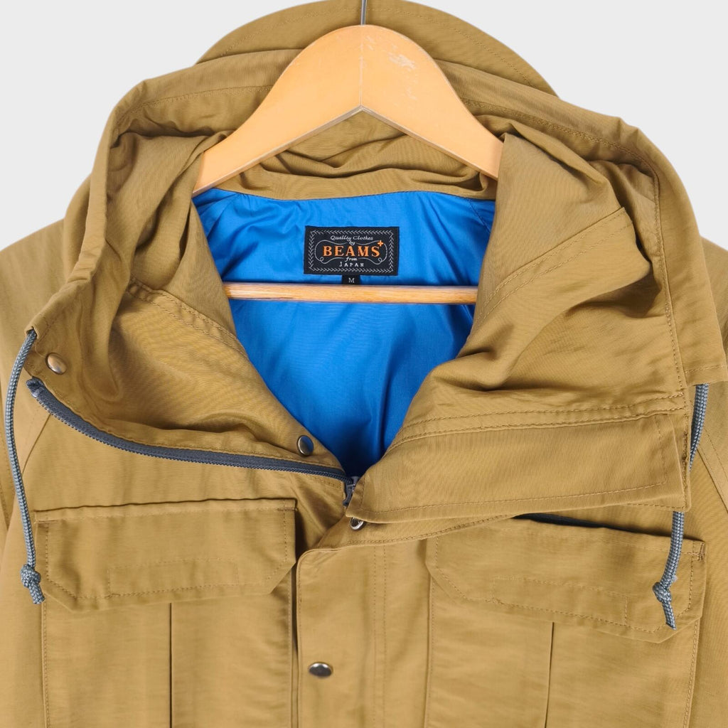 BEAMS PLUS Men's Brown 60/40 Cotton Nylon Hooded Mountain Parka Jacket