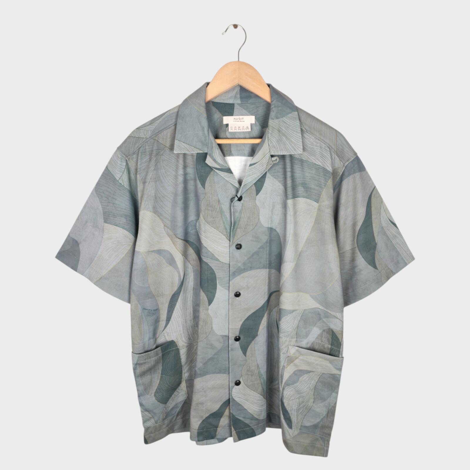 NORBIT BY HIROSHI NOZAWA Men's Grey/Green Leaf Camo Aloha Shirt