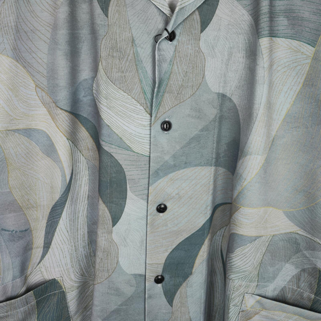 NORBIT BY HIROSHI NOZAWA Men's Grey/Green Leaf Camo Aloha Shirt