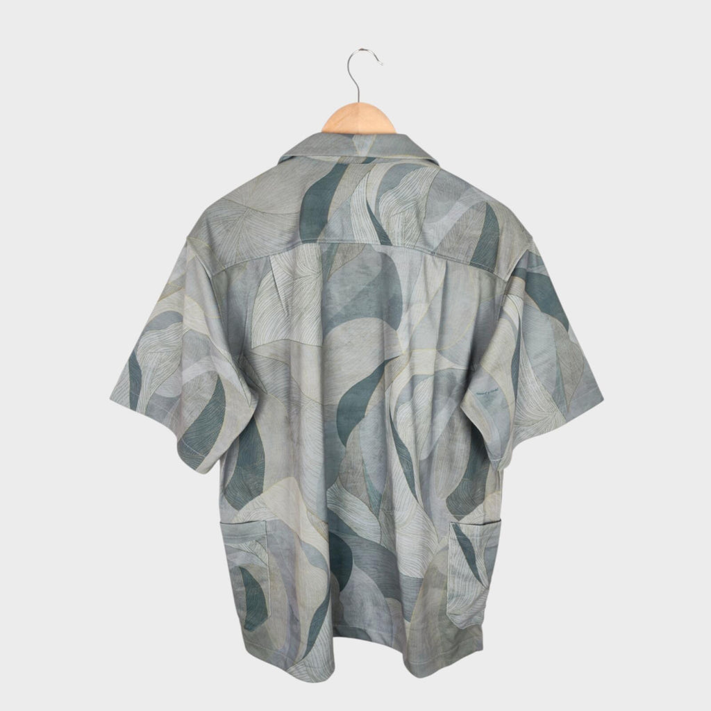 NORBIT BY HIROSHI NOZAWA Men's Grey/Green Leaf Camo Aloha Shirt