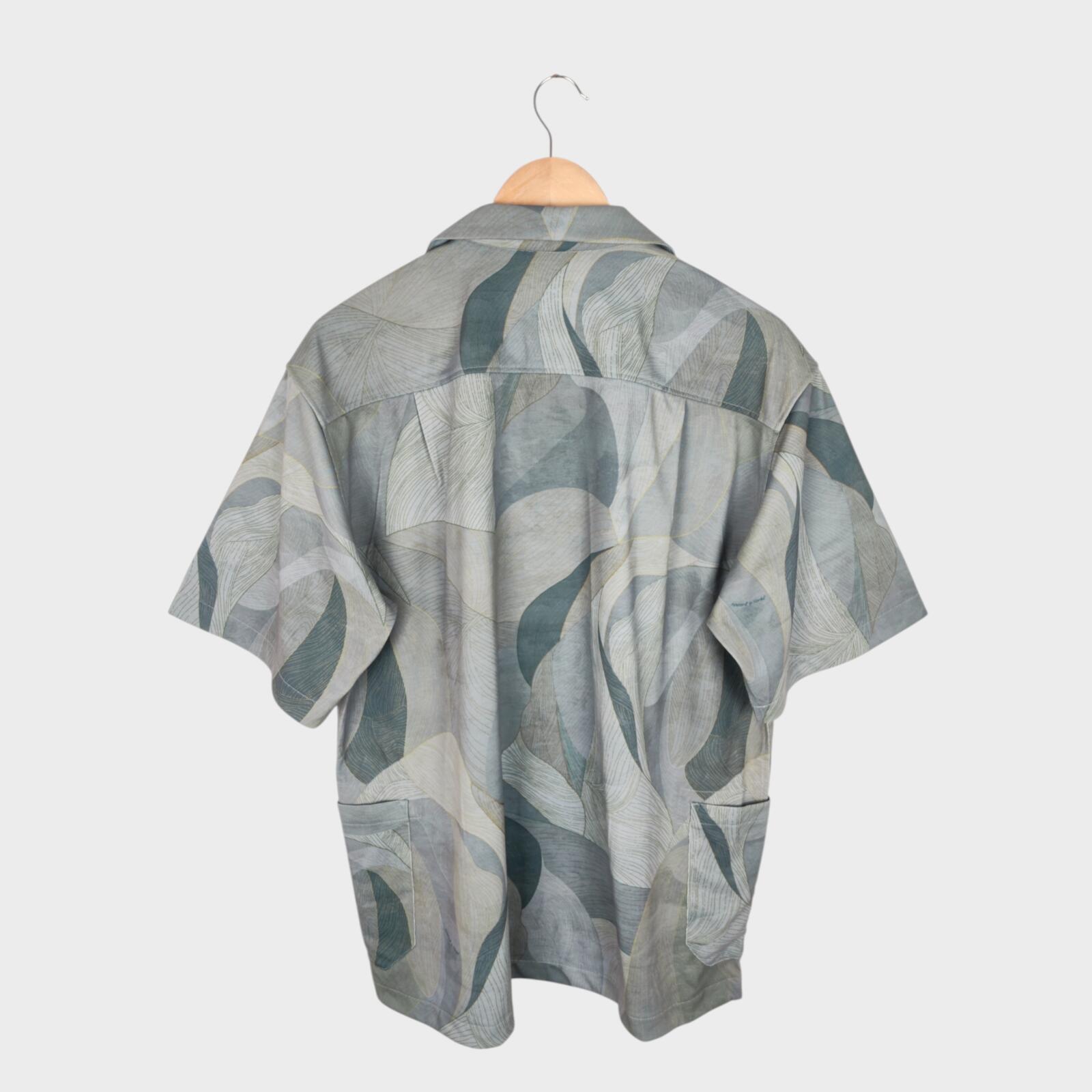 NORBIT BY HIROSHI NOZAWA Men's Grey/Green Leaf Camo Aloha Shirt