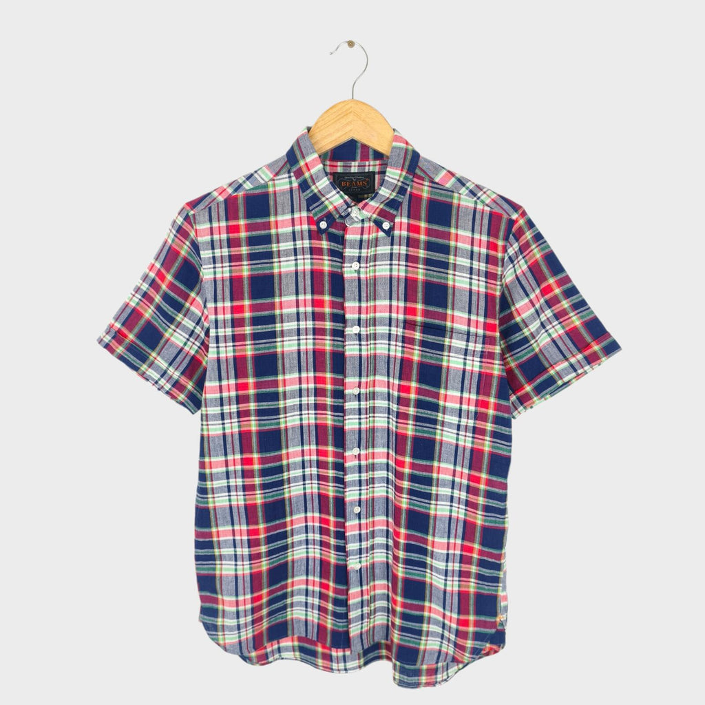 BEAMS PLUS Men's Made in Japan Indian Madras Check Button Down Shirt
