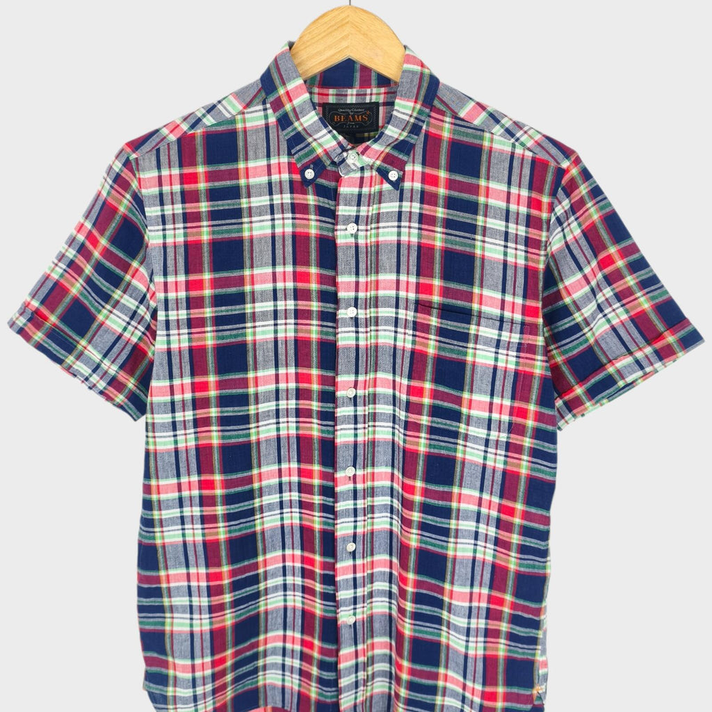 BEAMS PLUS Men's Made in Japan Indian Madras Check Button Down Shirt