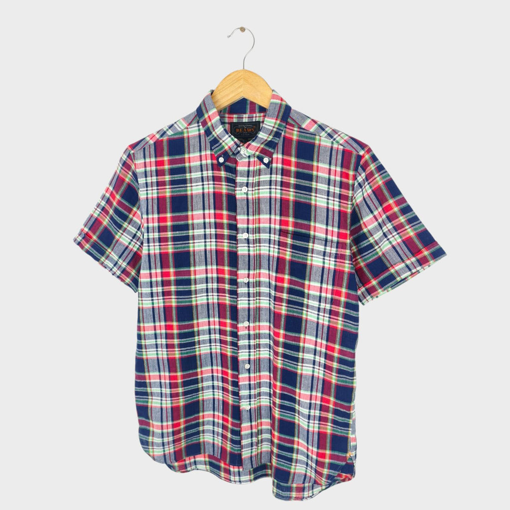BEAMS PLUS Men's Made in Japan Indian Madras Check Button Down Shirt