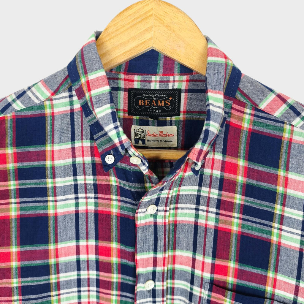 BEAMS PLUS Men's Made in Japan Indian Madras Check Button Down Shirt