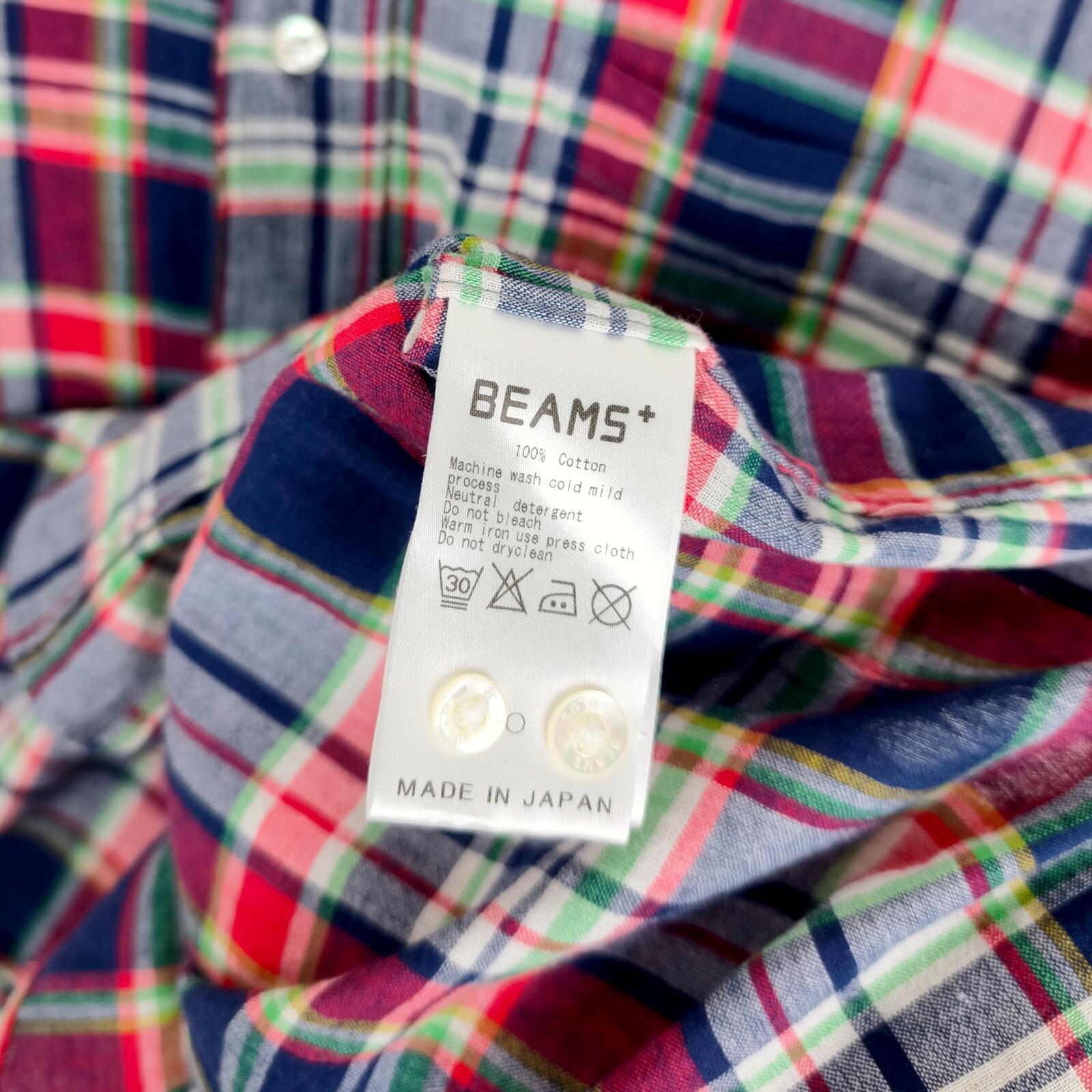BEAMS PLUS Men's Made in Japan Indian Madras Check Button Down Shirt