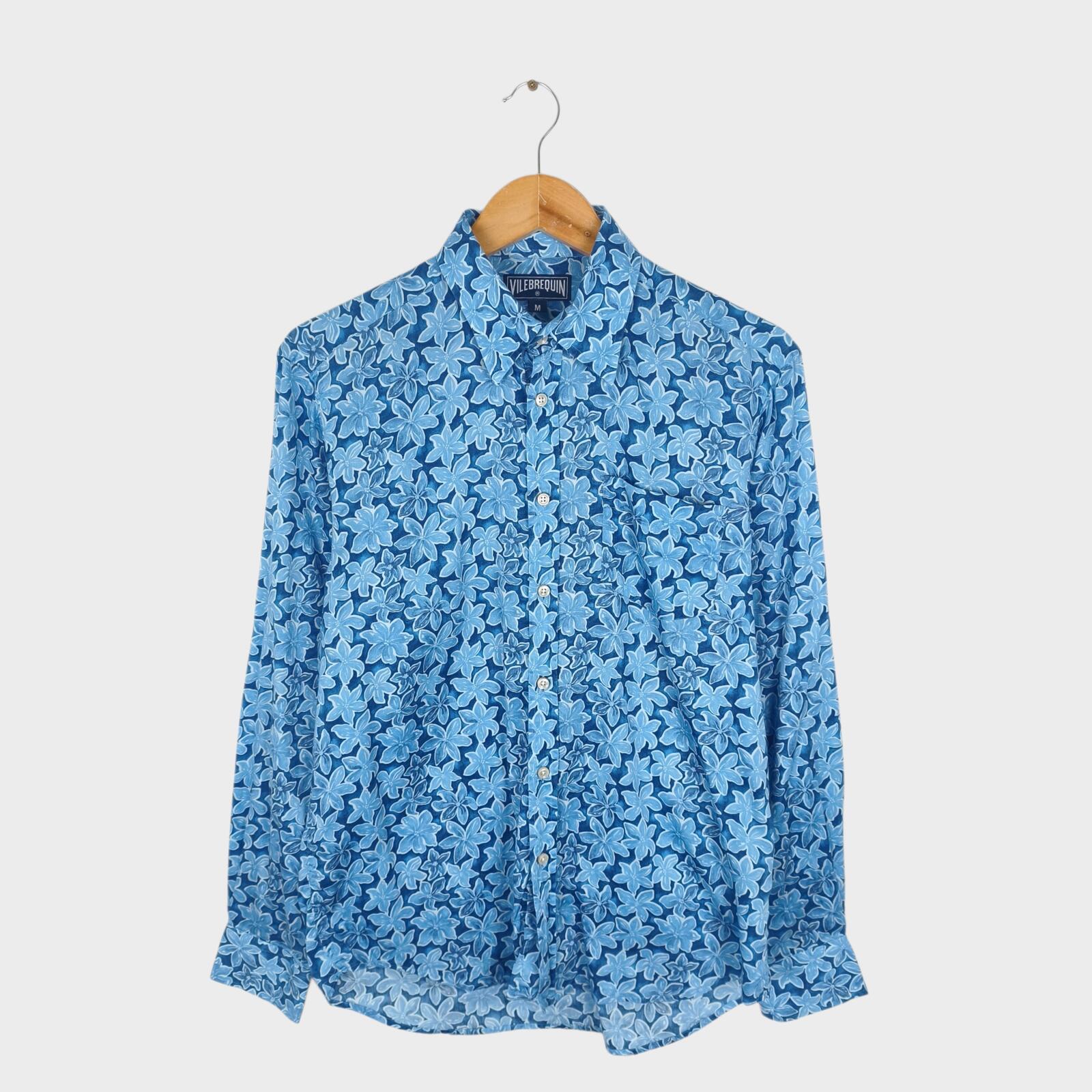 VILEBREQUIN Men's Blue Floral Print Lightweight Cotton Shirt