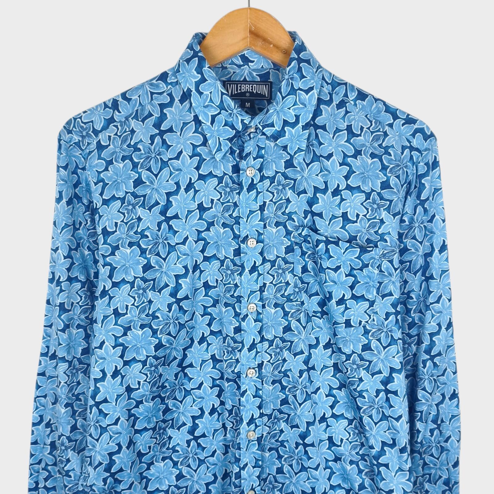 VILEBREQUIN Men's Blue Floral Print Lightweight Cotton Shirt