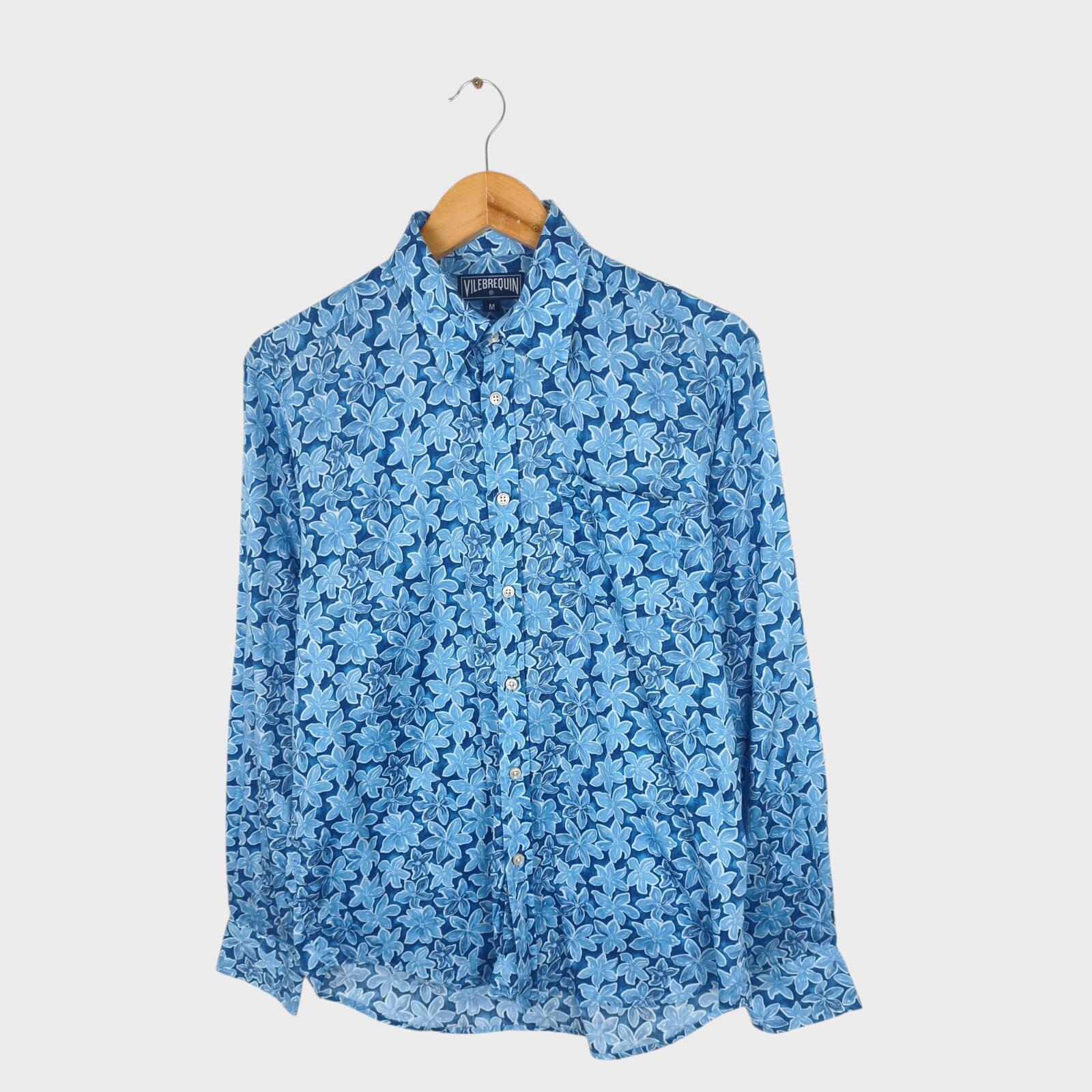 VILEBREQUIN Men's Blue Floral Print Lightweight Cotton Shirt