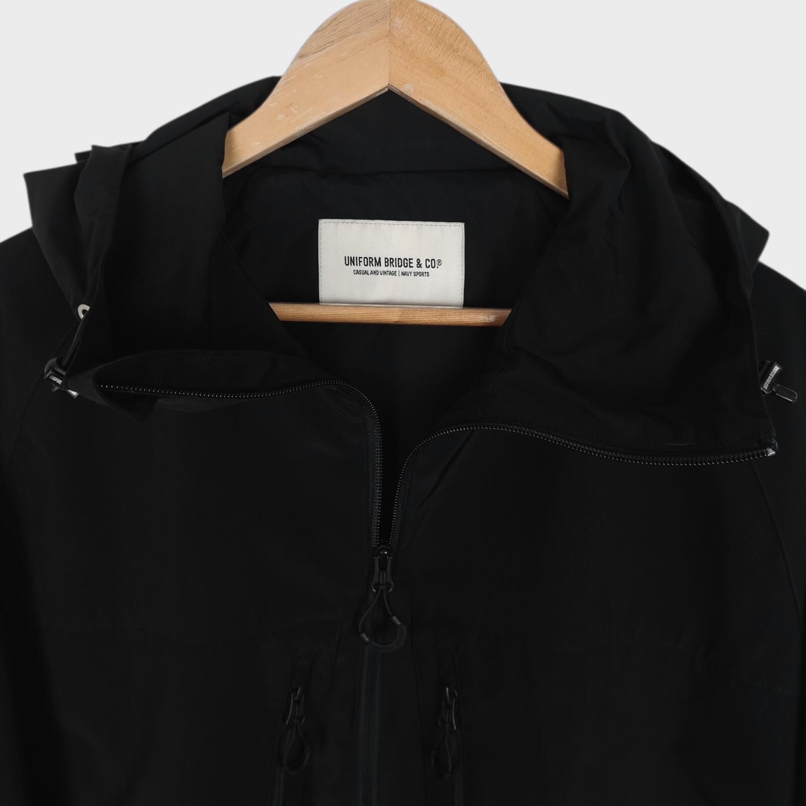 UNIFORM BRIDGE Men's Black Hooded Relaxed Fit Training Parka Jacket