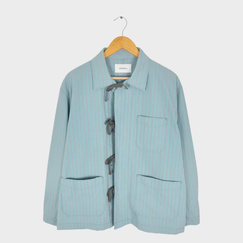 JOHNBULL Japan Men's Light Blue Striped Tie Fastening Chore Overshirt Jacket