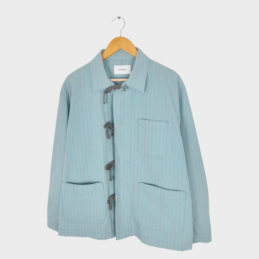 JOHNBULL Japan Men's Light Blue Striped Tie Fastening Chore Overshirt Jacket