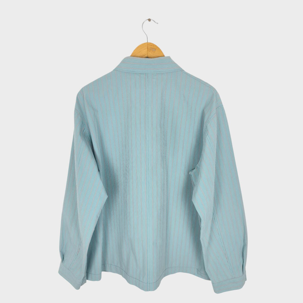 JOHNBULL Japan Men's Light Blue Striped Tie Fastening Chore Overshirt Jacket