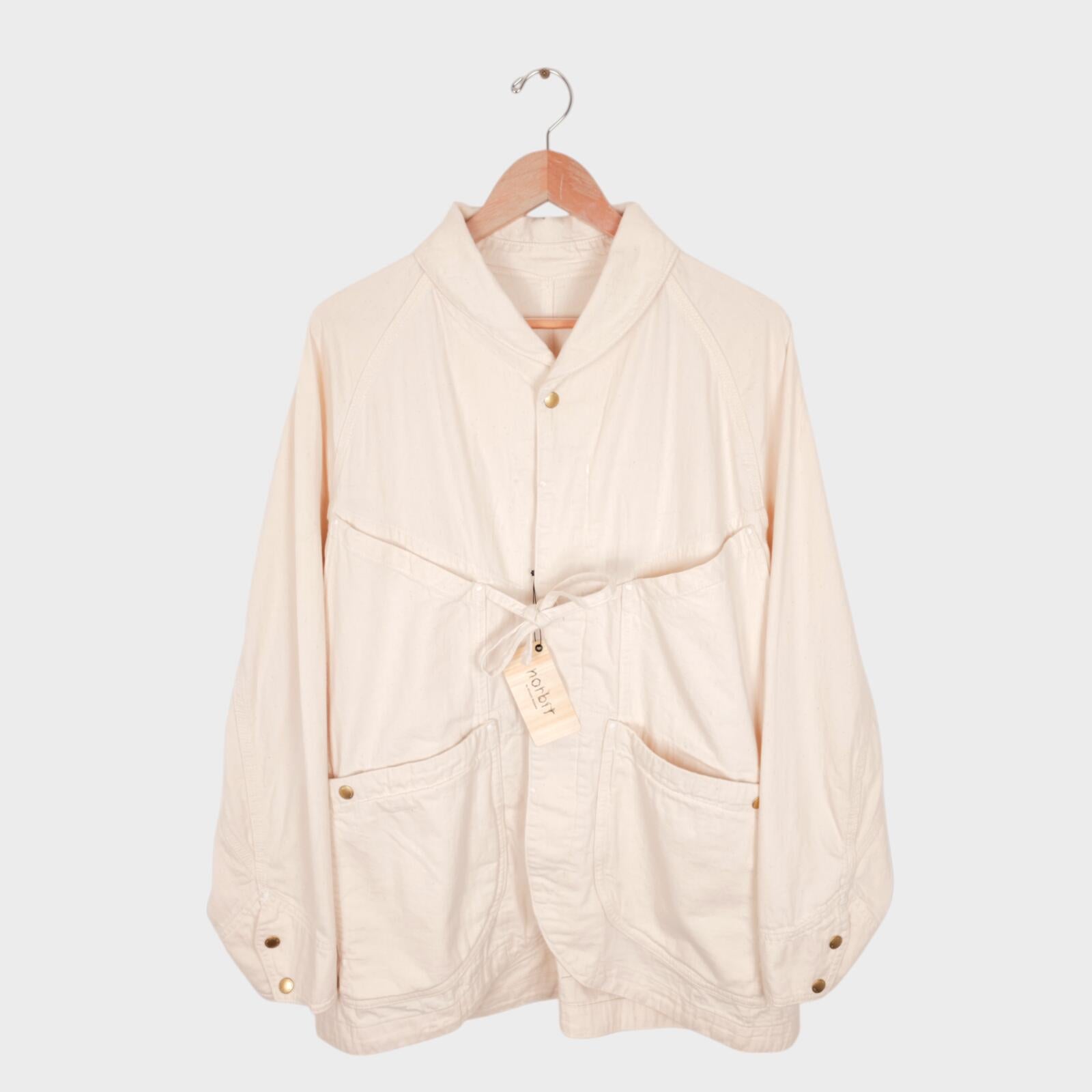 NORBIT BY HIROSHI NOZAWA Men's Ecru Light Denim Field Coverall Kimono Jacket