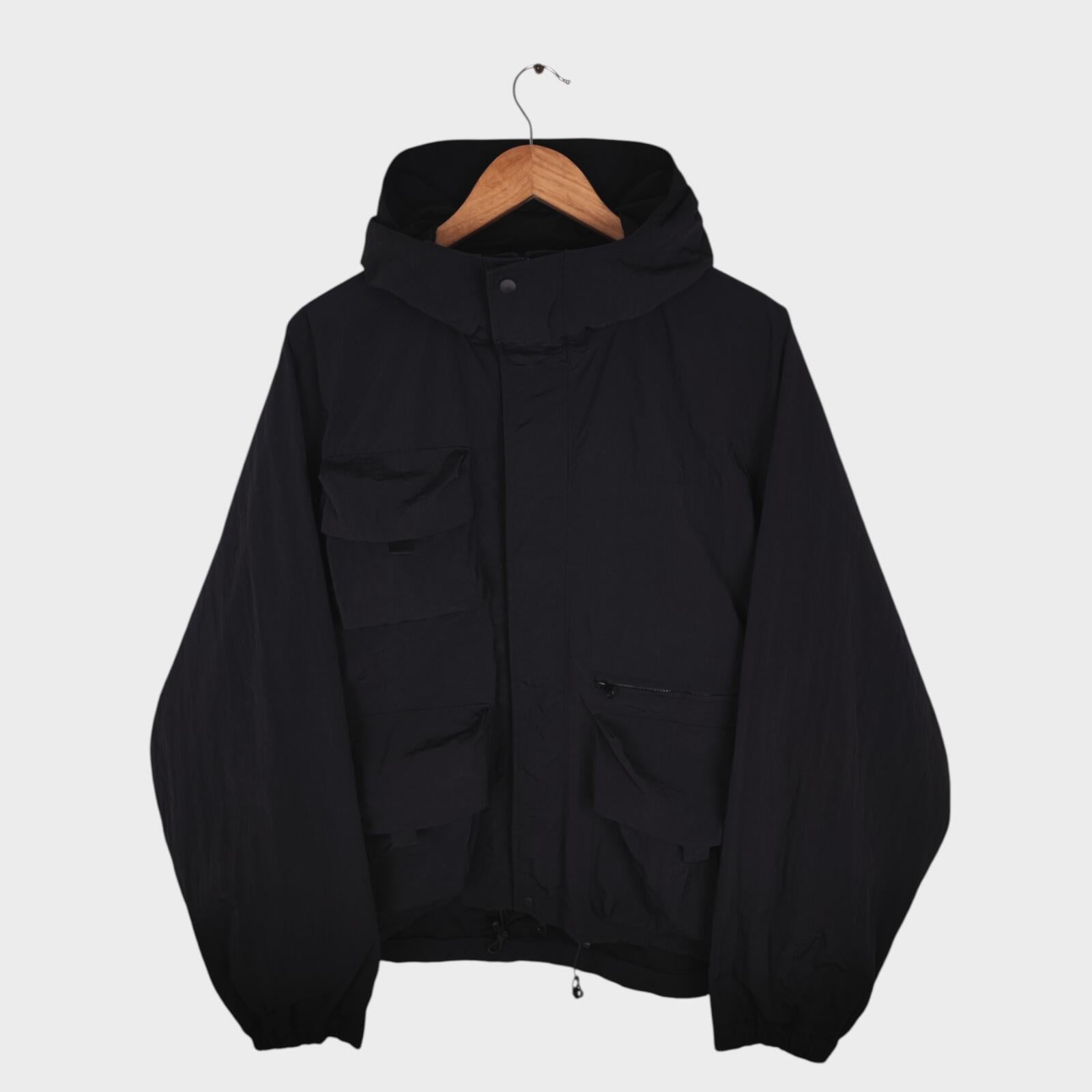 UNIFORM BRIDGE Men's Black Nylon M70 Hooded Parka Jacket