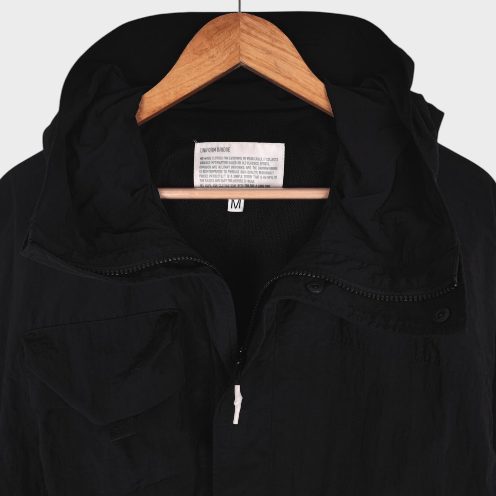 UNIFORM BRIDGE Men's Black Nylon M70 Hooded Parka Jacket
