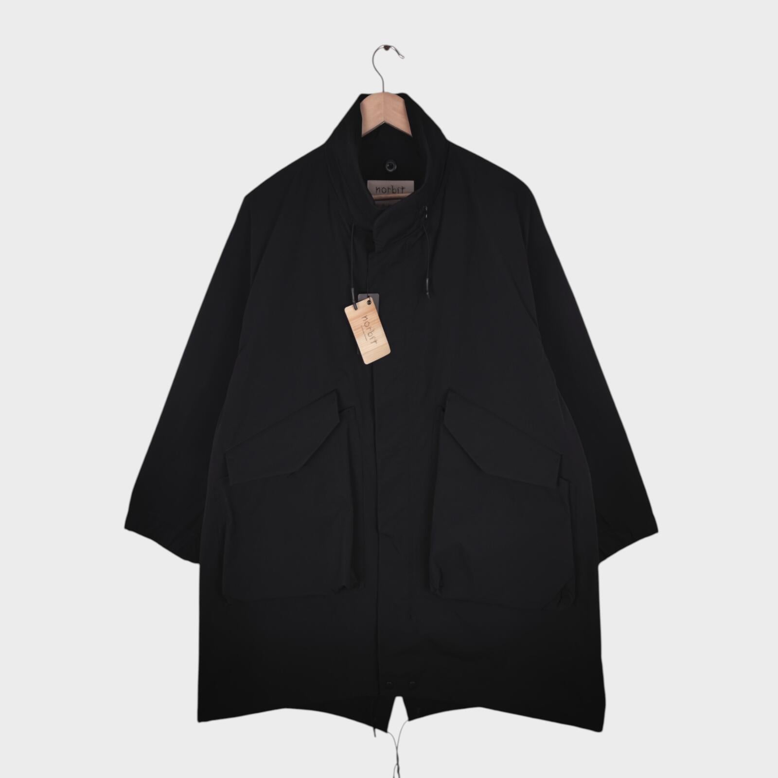 NORBIT BY HIROSHI NOZAWA Men's Black Fishtail Wide Parka Coat Jacket