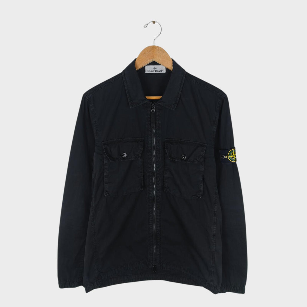 STONE ISLAND Men's Black Garment Dyed Zip Overshirt Jacket