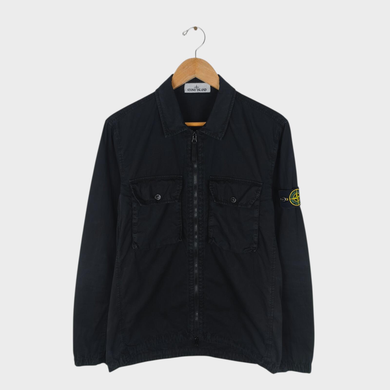 STONE ISLAND Men's Black Garment Dyed Zip Overshirt Jacket