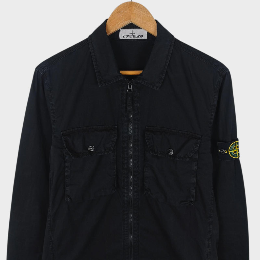 STONE ISLAND Men's Black Garment Dyed Zip Overshirt Jacket