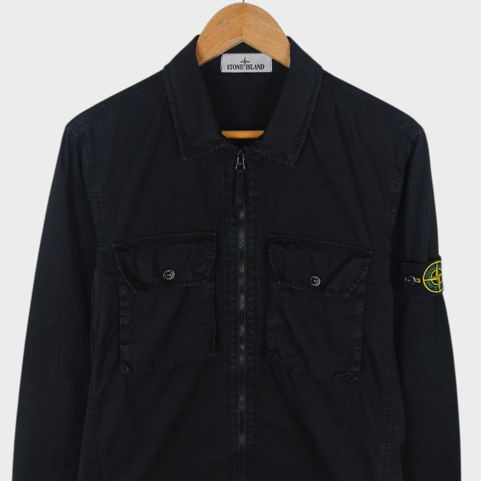 STONE ISLAND Men's Black Garment Dyed Zip Overshirt Jacket