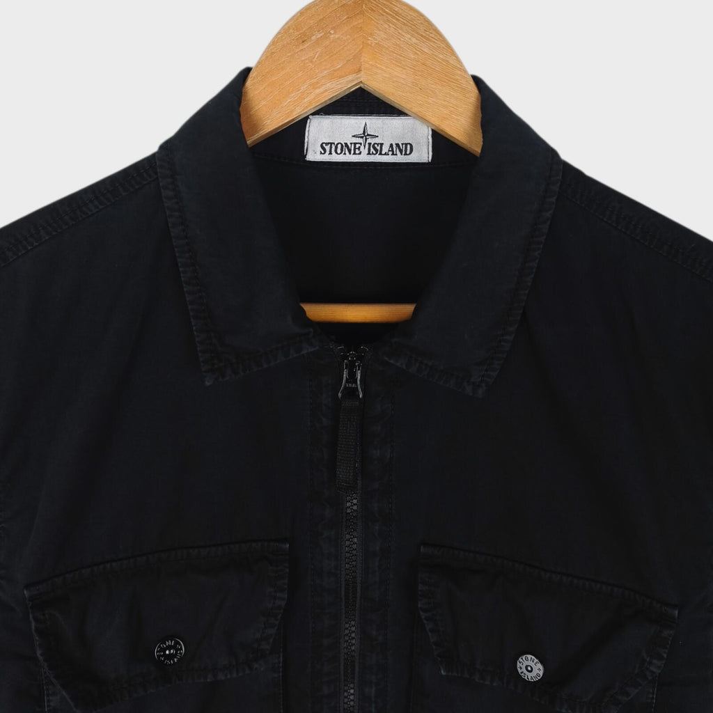 STONE ISLAND Men's Black Garment Dyed Zip Overshirt Jacket