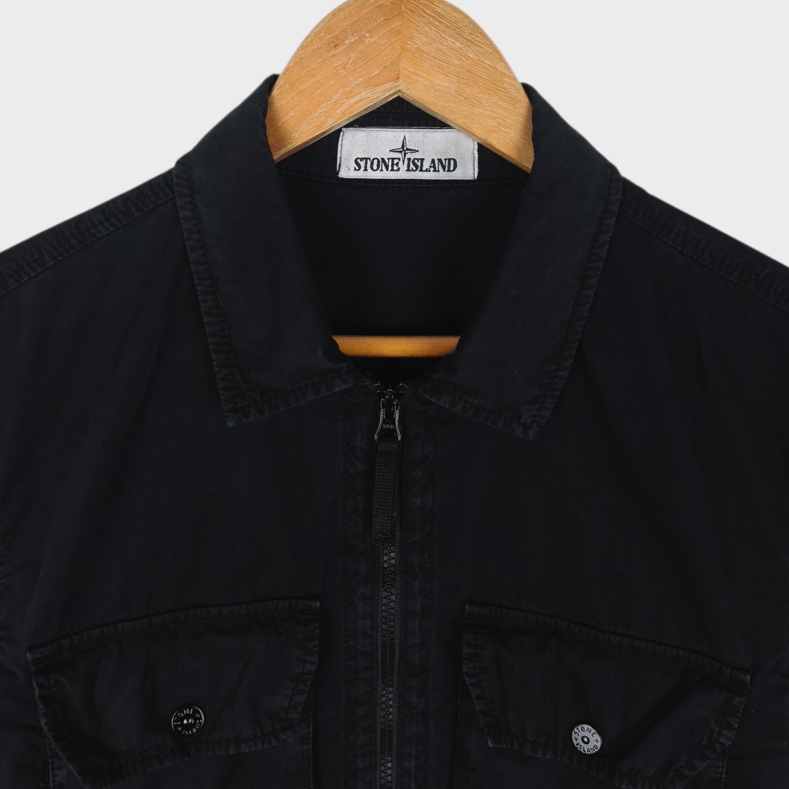 STONE ISLAND Men's Black Garment Dyed Zip Overshirt Jacket