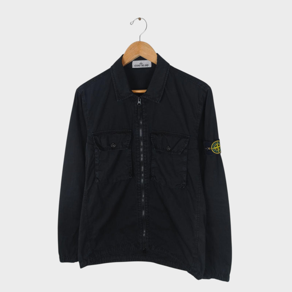 STONE ISLAND Men's Black Garment Dyed Zip Overshirt Jacket